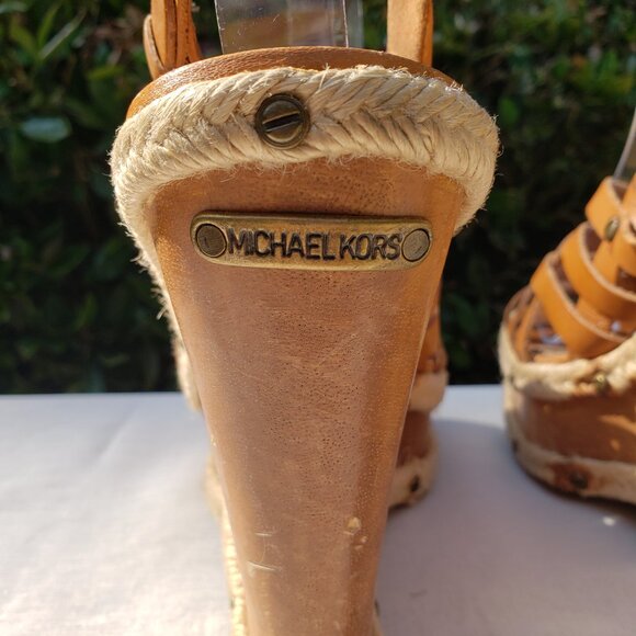MICHAEL KORS | Tan Leather Slingback Wedge Heels - Picture 6 of 13